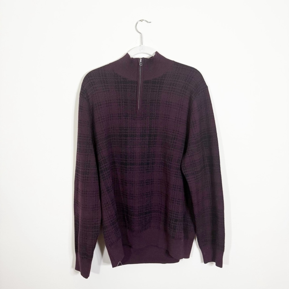 Bonobos Slim Fit Plaid Quarter Zip Sweater 100% Merino Wool XL
